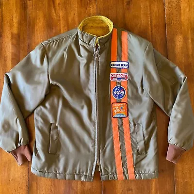 Great Lake Vintage 1970s Sherpa Lined Racing Jacket Custom Patches - Size Large • $58.99