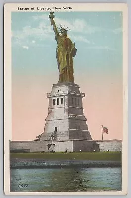 Statue Of Liberty~Bedloes Island~New York Bay W/Atlantic Ocean Behind~Vintage PC • $2.70