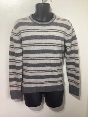 £10 • Buy Grey Striped 100% Lambswool Knitted Jumper Pullover Sweater L BHS Atlantic Bay