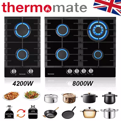 Thermomate Built-in 2/4 Burner Gas Stove Cooker Caravan Hob Black Glass Cooktop • £129.99