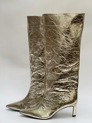 Zara FW24 Golden Metallic High Heel Boots All Sizes Ref 3009 210 • £69.99