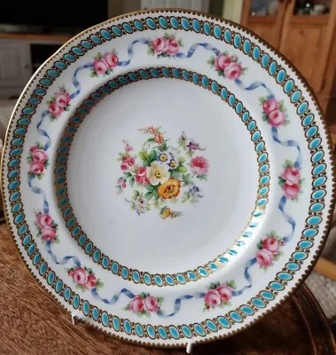£24 • Buy Beautiful Antique Minton Cabinet Plate, Ribbons & Roses With Turquoise Trim