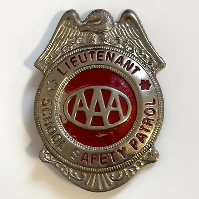 Vintage AAA Lieutenant School Safety Patrol Badge Pin Metal Silver & Red • $29.95