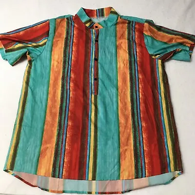 Vintage Disco Shirt Mens 2XL Abstract Design  70’s Hippie Funky  Band Collar • $31.22