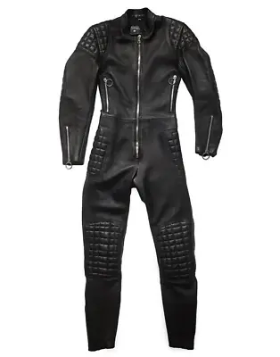 Men Real Leather Racing Jumpsuit Black Motorcycle Biker Suit • $199