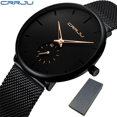 $6.99 • Buy CRRJU Mens Quartz Stainless Steel Ultra-Thin Watch Sports Waterproof Watches AU