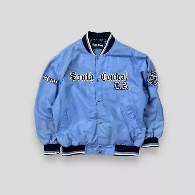 Vintage 90s Karl Kani Button Up Bomber Jacket Blue XL • £49.99