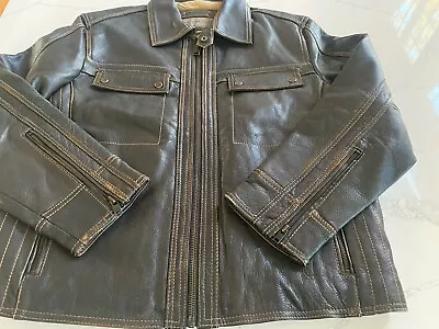 EUC Vintage Men's  Andrew Marc NY Heavy  Distressed Leather Moto Jacket - Large • $109.99