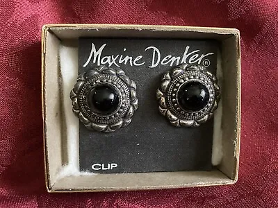 Maxine Denker Clip Earrings Silver Tone/  Black-New Old Stock On Card Vintage • $22.50