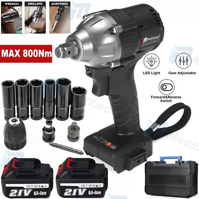 800Nm 1/2'' Electric Impact Wrench Cordless Brushless Gun 2 Battery Driver Tool • $70.99