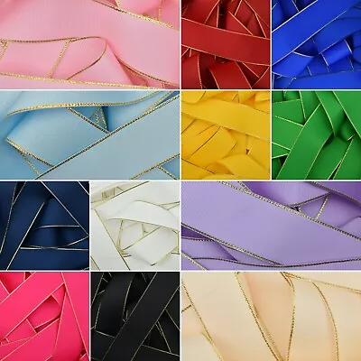 Gold Edged Grosgrain Ribbon In 13 Colours Hair Bows Xmas 6mm 10mm 15mm 25mm 38mm • £1.79