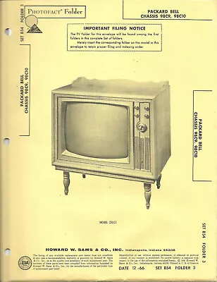 SAMS Photofact - Set 854 - Folder 3 - Dec 1966 - PACKARD BELL CHASSIS 98C9 • $24.50