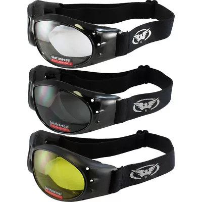 3 Pair Eliminator Biker Riding Goggles Shatterproof Anti Fog Lens Clear Smoke YL • $31.99