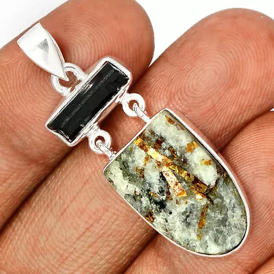 Natural Astrophyllite & Black Tourmaline 925 Silver Pendant Jewelry CP16611 • $6.50