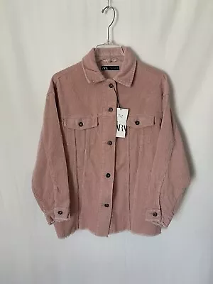 Zara Women Shacket Small Pink Thick Corduroy Buttons Relaxed Jacket Shirt • $59.99