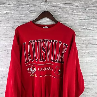 VINTAGE Louisville Cardinals Sweatshirt Mens 2XL Red Crewneck Spell Out Logo 90s • $34.88