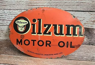 Vintage 14  White & Bagley Oilzum Motor Oil Porcelain Metal Gas Sign • $11.50