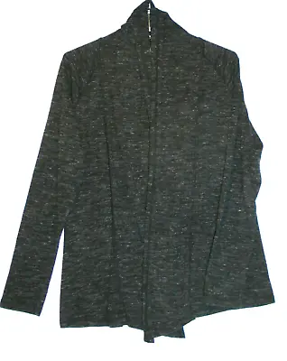 Women's Medium Cardigan Sweater Black Gray Flecks Crossover Front Eddie Bauer • $14