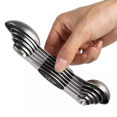 Magnetic Measuring Spoons Set Of 6 Stainless Steel Dual Sided Stackable Teasp... • $29.18