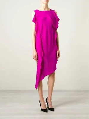 £144 • Buy ACNE STUDIOS Women's Fuchsia Silk Barrow Asymmetric Dress Size 38 Made In Italy
