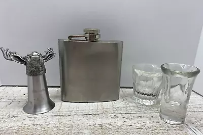 Jagermaister Flask 6 Oz And Pewter Jagermaister Shot Glass Lot • $12