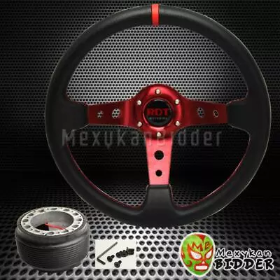 Black/Red 350mm Deep Dish Steering Wheel & Hub Adapter W/Horn Integra 90-93 DA • $57.49