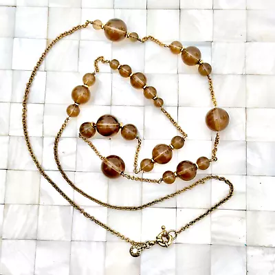 J Crew Brown & Gold Tone Beaded Chain Necklace The Vintage Strand Lot #2272 • $6.74