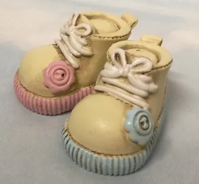 Baby Booties Booty Shoe Gender Reveal Shower Cake Topper Pink Blue BoyGirl Ivory • £5.23
