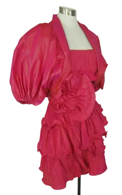 6 MIGNON Vintage 80's Iridescent Hot Pink Rosette Taffeta Cocktail Dress Jacket • $80