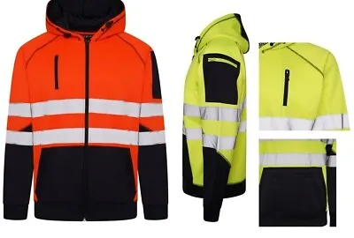 £19.95 • Buy Hi Viz Vis High Visibility Jacket 3 Zips Hoodie Work Zip Hooded Top SweatShirts 