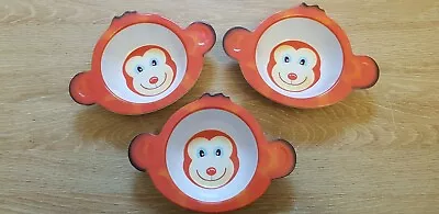 Set Of Three Monkey Melamine Childrens Bowls New By Dalebrook With Ear Handles • £4