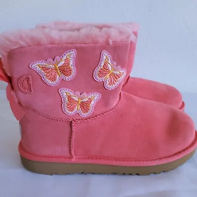 Nwob Big Kids Size 4 Pink Ugg Mini Bailey Bow Ii Butterfly Suede Boots 1122351k • $84.96