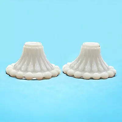 White Milk Glass Hobnail Pair Vintage Taper Candle Holders 4.75” Wide • $22