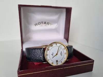 Vtg 1993 Rotary Statesman Q 9ct Gold Plate 33mm Quartz Gents Wrist Watch - Boxed • £100