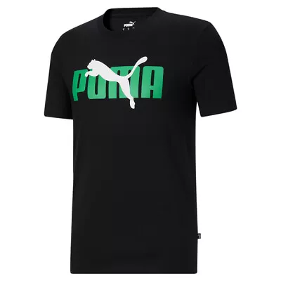 Puma Cat Overlap Logo Crew Neck Short Sleeve T-Shirt Mens Black Casual Tops 6787 • $12.99