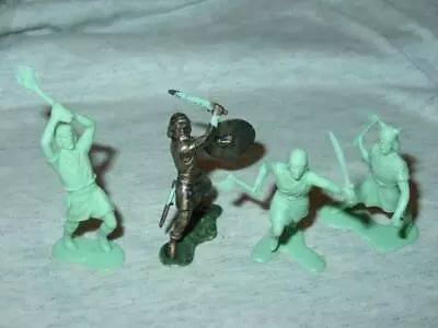 4 MARX 1965 : Viking Norsemen - 54mm Soft Plastic Soldiers / Figures - Green • $24.99