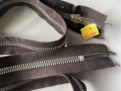 Coats & Clark Heavy Duty Brass Metal Zipper 60  Long 1.5  Wide Brown Vintage • $12.95