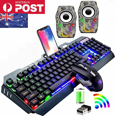 $75.77 • Buy Wireless Gaming Keyboard Mouse And RGB USB Speaker Combo Ergonomic 3in1 PC Gamer