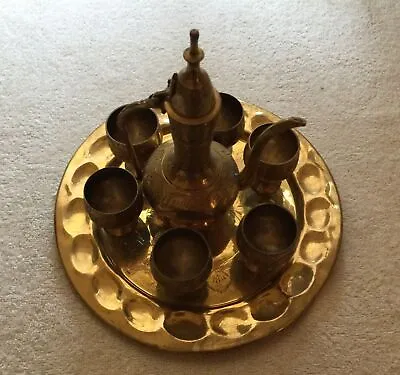 Vintage Etched Brass Middle Eastern Arabic Turkish Coffee Tea Set • $21.99