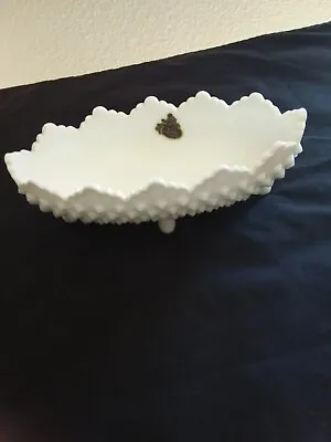 Fenton White Milk Glass Hobnail Oval Scalloped Footed Candy Pickle Dish Bowl 8x4 • $16