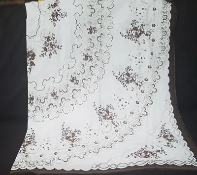 Vintage Tablecloth White/Brown Floral Design   100 X 140cms • $7.40