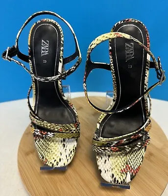 Zara Women Strap Snakeskin Wedge High Heel Platform Shoes Size 39  8 1/2 • $19