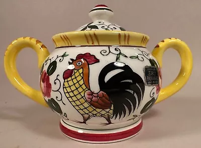 Rooster & Rose Double Handle Sugar Bowl With Lid PY Ucagco Japan • $15