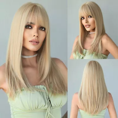 Cosplay Wigs With Bangs Blonde Heat Resistant Synthetic Fashion Long Straight • £15.99