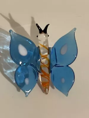 Blown Glass Animal  Butterfly Murano Style Figurine  Fragile Art Blue • $22.50