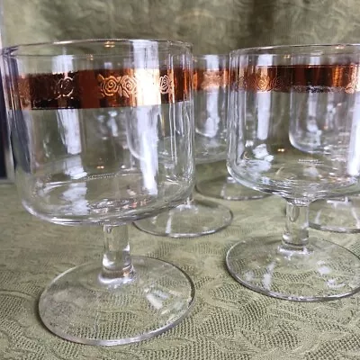 MCM Italian Style VTG Cordial Low Dessert Glasses Gold Rim Floral 7 In Set • $14.89