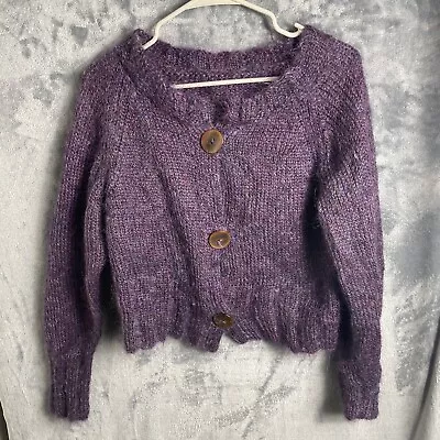 Vintage 70s Handmade Womens Mohair Blend Cardigan Purple  Sweater  • $23.20