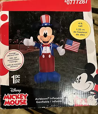 Mickey Mouse Airblown Inflatable Patriotic Red White Blue Flag Gemmy LED 4 Feet • $35.40