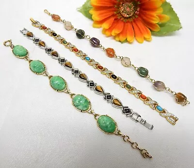 Vintage Gold & Silver Tone Multicolor Cabochon & Stone Link Style Bracelet Lot • $6.99