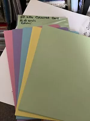 Pack Of 50 X A4 Pastel Coloured Card .  As Pictures • £3.19